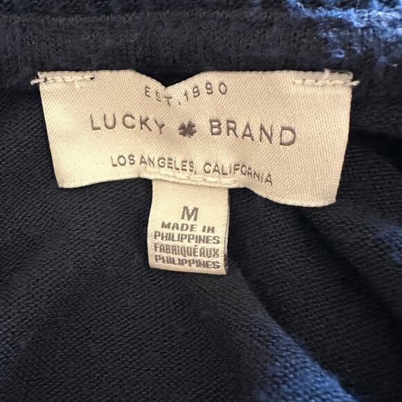 Lucky Brand Women’s V-Neck Long Sleeves Navy Blue Lightweight Sweater Size M - Picture 6 of 7